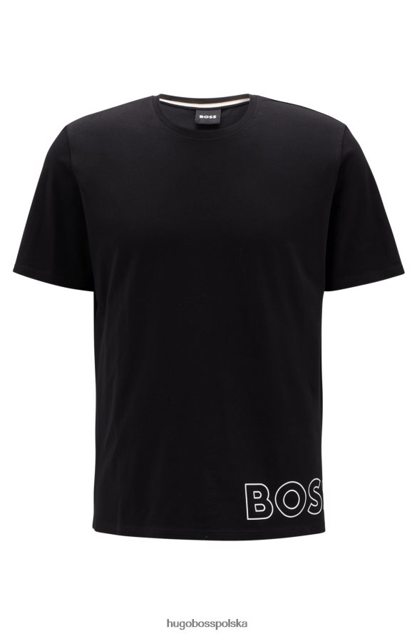 Hugo Boss Czarna koszulka od piżamy Hugo z elastycznej bawełny z zarysowanym logo czarny R0X0H62941