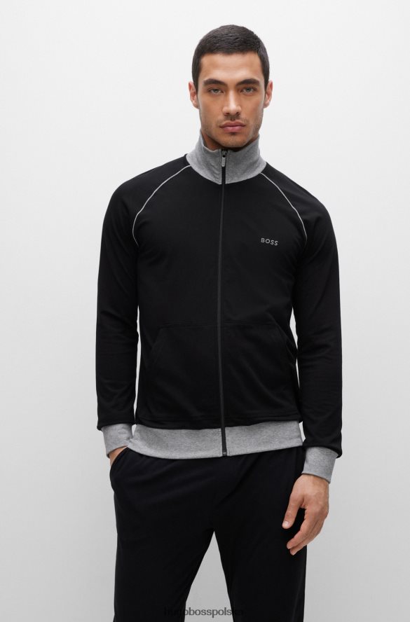 Hugo Boss Czarna kurtka hugo z elastycznej bawełny z lamówką i logo czarny R0X0H62767