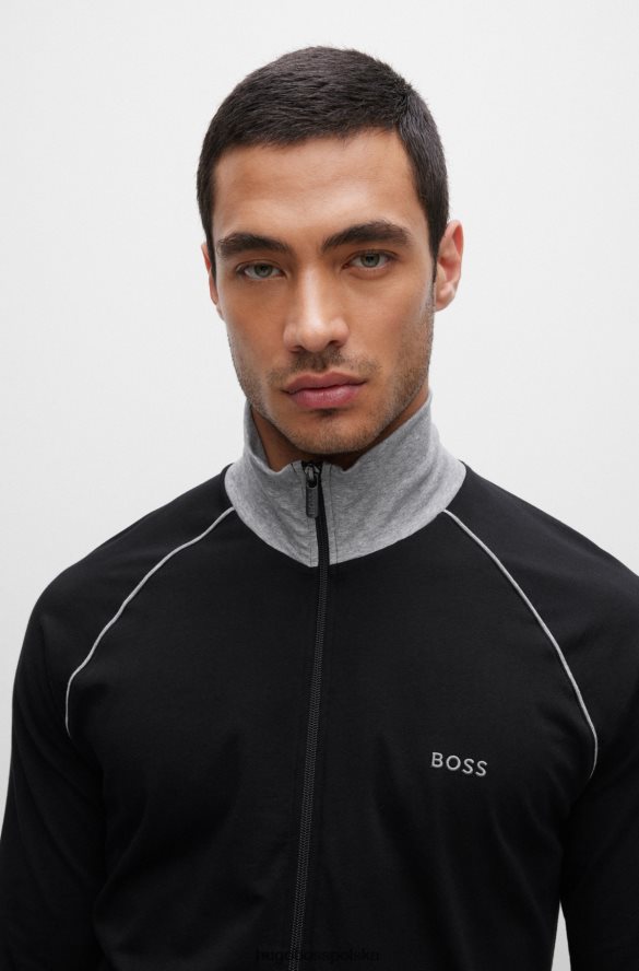 Hugo Boss Czarna kurtka hugo z elastycznej bawełny z lamówką i logo czarny R0X0H62767