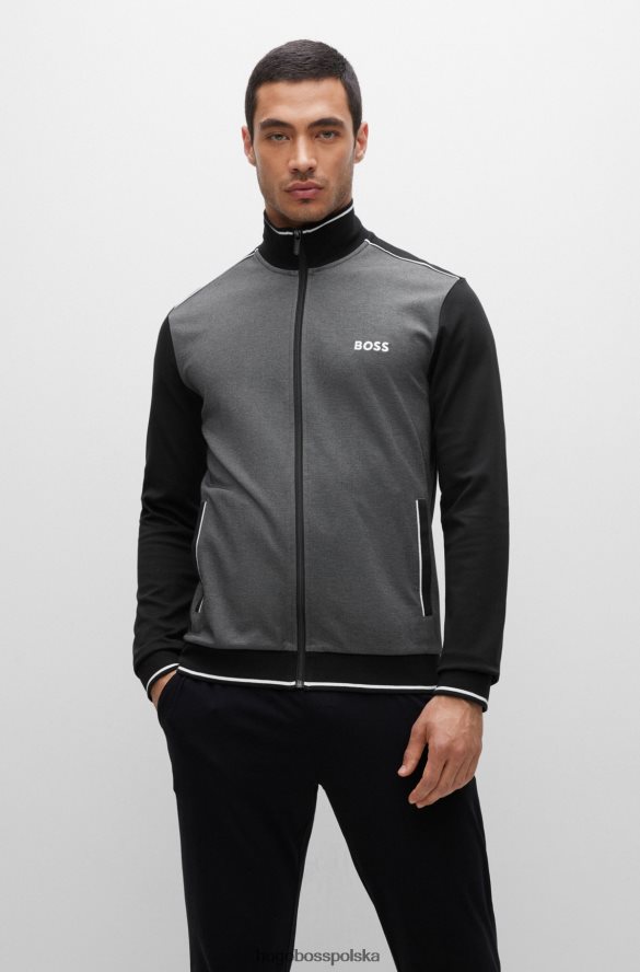 Hugo Boss Czarna kurtka hugo z mieszanki bawełny, w paski i logo czarny R0X0H61396