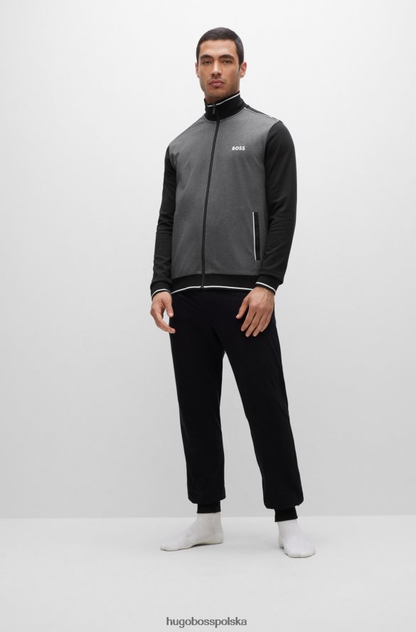 Hugo Boss Czarna kurtka hugo z mieszanki bawełny, w paski i logo czarny R0X0H61396