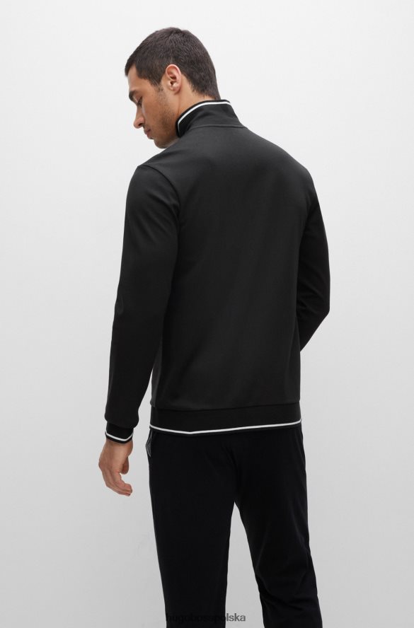 Hugo Boss Czarna kurtka hugo z mieszanki bawełny, w paski i logo czarny R0X0H61396