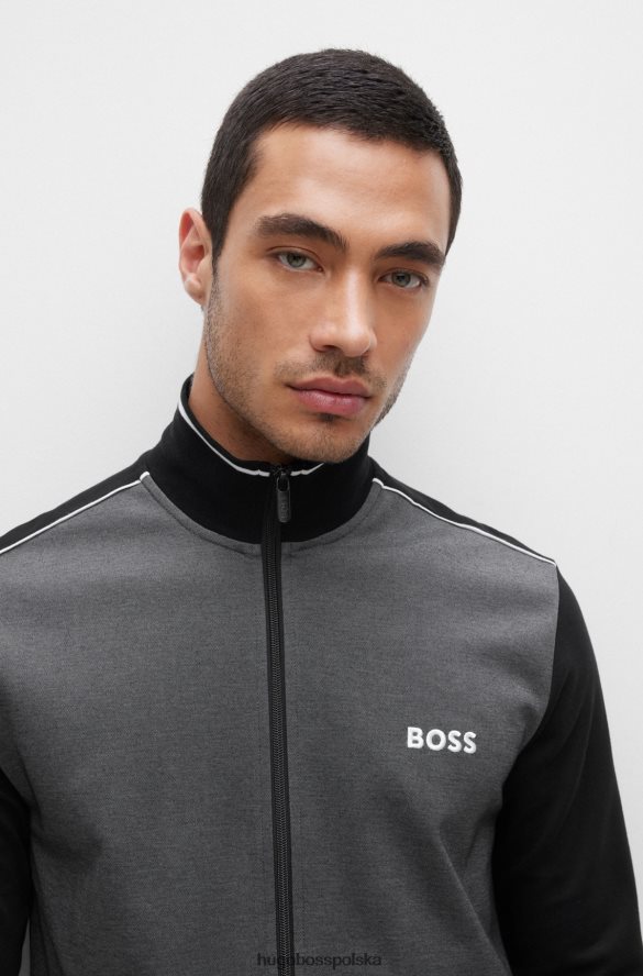 Hugo Boss Czarna kurtka hugo z mieszanki bawełny, w paski i logo czarny R0X0H61396