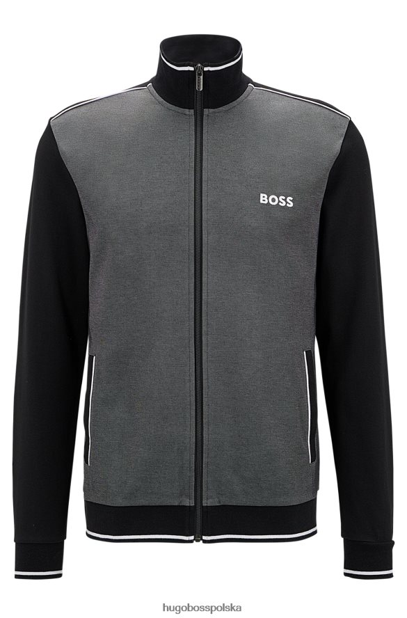 Hugo Boss Czarna kurtka hugo z mieszanki bawełny, w paski i logo czarny R0X0H61396