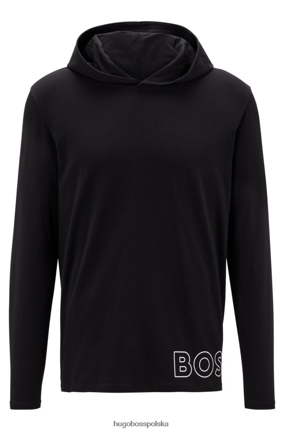 Hugo Boss Czarna piżamowa koszulka Hugo z rozciągliwej bawełny, z kapturem i nadrukiem logo czarny R0X0H61280