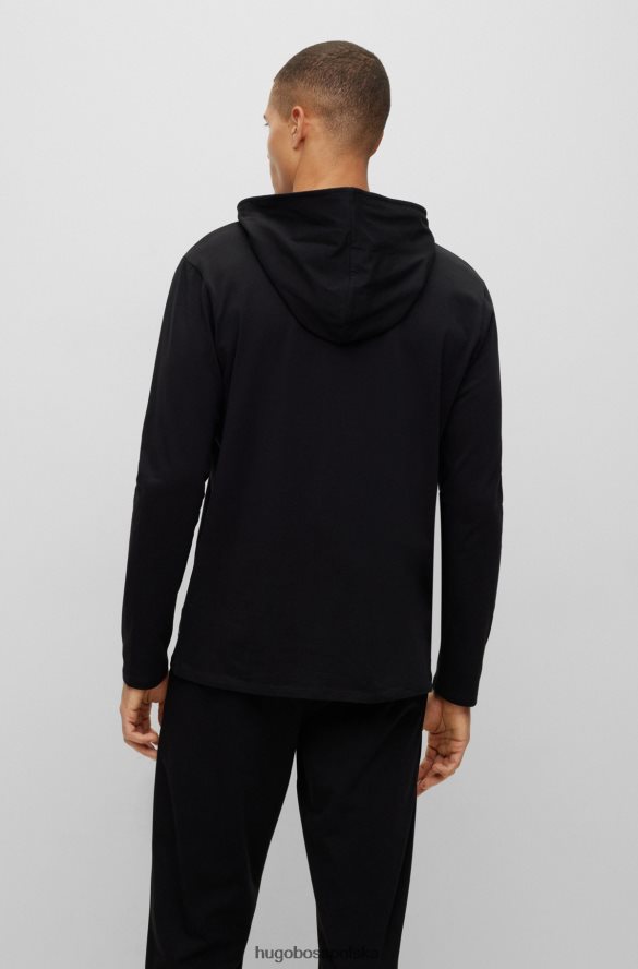 Hugo Boss Czarna piżamowa koszulka Hugo z rozciągliwej bawełny, z kapturem i nadrukiem logo czarny R0X0H61280