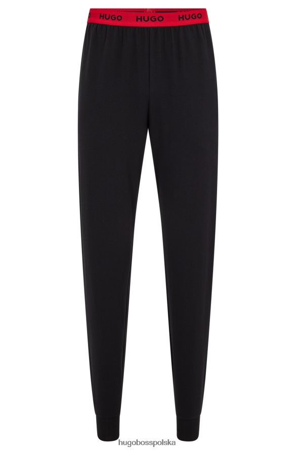 Hugo Boss Czarne spodnie od piżamy Hugo z elastycznej bawełny z logo w pasie czarny R0X0H64299
