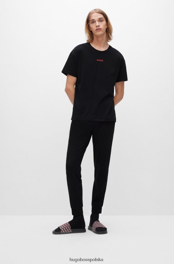 Hugo Boss Czarne spodnie od piżamy Hugo z elastycznej bawełny z logo w pasie czarny R0X0H64299