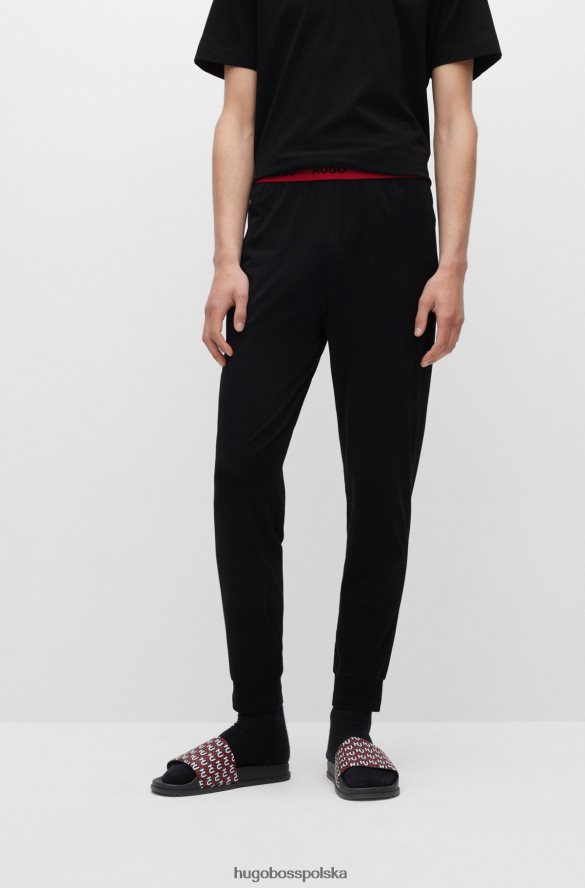 Hugo Boss Czarne spodnie od piżamy Hugo z elastycznej bawełny z logo w pasie czarny R0X0H64299