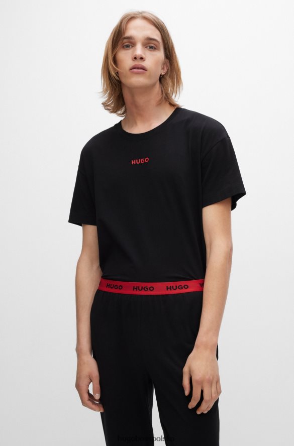 Hugo Boss Czarne spodnie od piżamy Hugo z elastycznej bawełny z logo w pasie czarny R0X0H64299