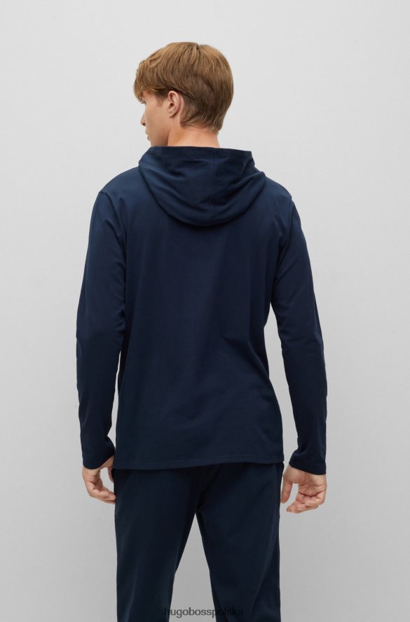 Hugo Boss Hugo Ciemnoniebieska piżamowa koszulka z kapturem i nadrukiem z logo ciemny niebieski R0X0H61281