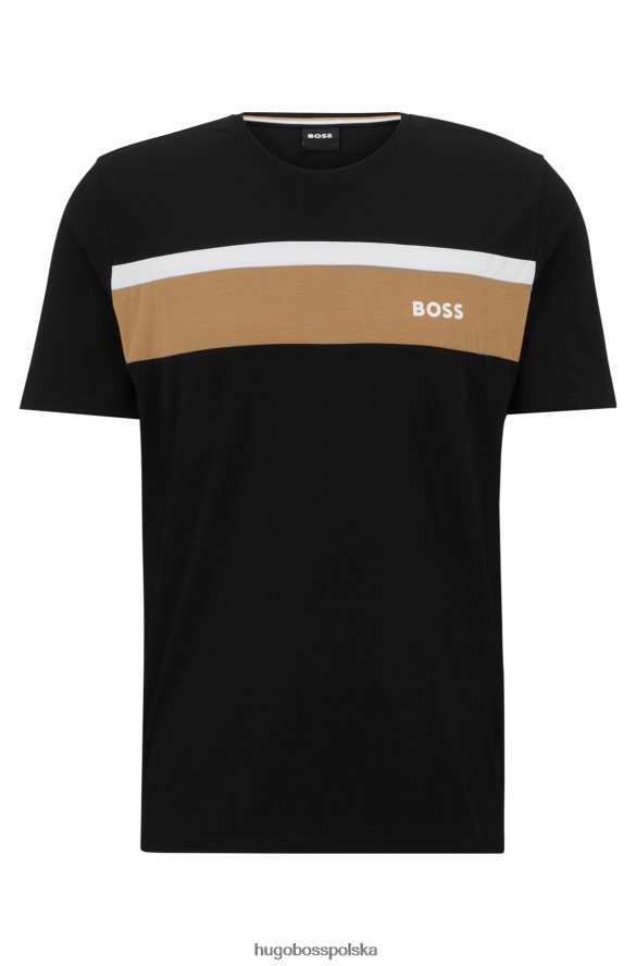 Hugo Boss Hugo Czarna koszulka od piżamy z mieszanki bawełny, z blokowymi paskami i logo czarny R0X0H64162