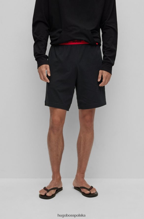 Hugo Boss Hugo Czarne szorty od piżamy z rozciągliwej bawełny z logo w pasie czarny R0X0H63377