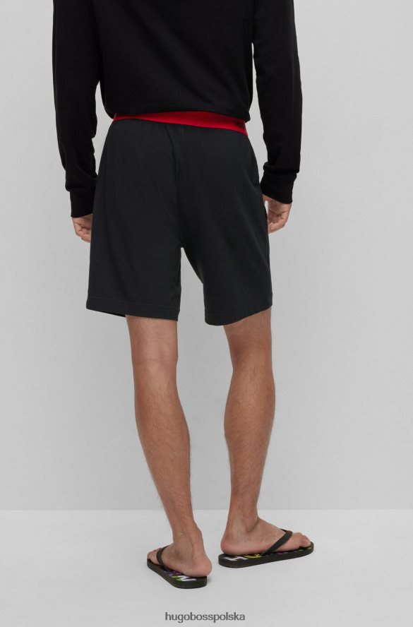 Hugo Boss Hugo Czarne szorty od piżamy z rozciągliwej bawełny z logo w pasie czarny R0X0H63377