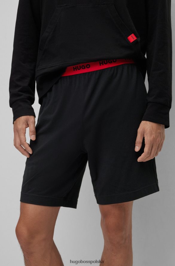 Hugo Boss Hugo Czarne szorty od piżamy z rozciągliwej bawełny z logo w pasie czarny R0X0H63377