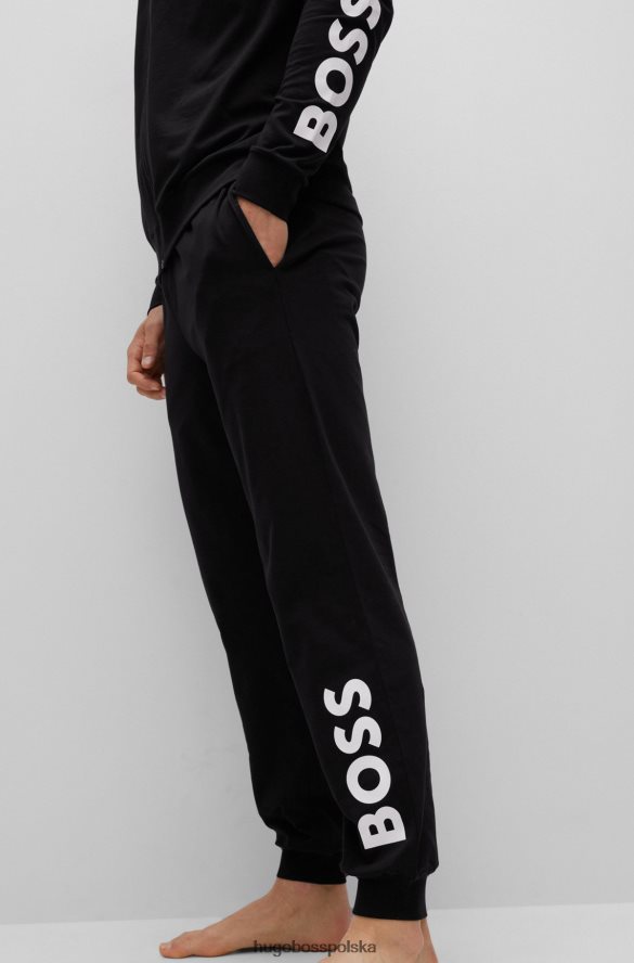 Hugo Boss Hugo Dres piżamowy z rozciągliwej bawełny z kontrastowymi logo w kolorze czarnym czarny R0X0H63084