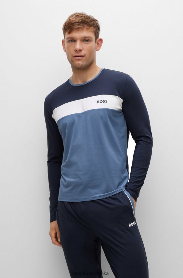 Hugo Boss Hugo T-shirt piżamowy z blokami kolorów, z ciemnoniebieskiej mieszanki zawierającej bawełnę ciemny niebieski R0X0H63562