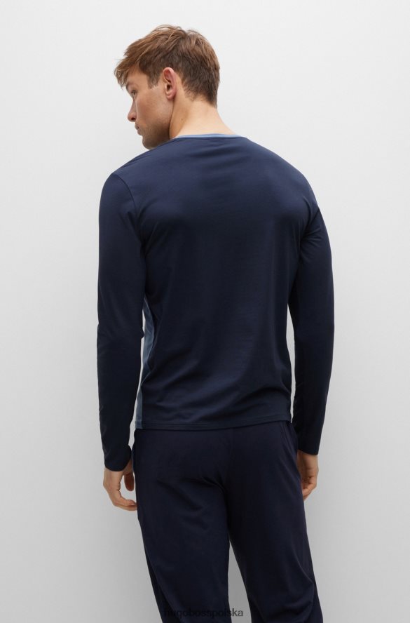 Hugo Boss Hugo T-shirt piżamowy z blokami kolorów, z ciemnoniebieskiej mieszanki zawierającej bawełnę ciemny niebieski R0X0H63562