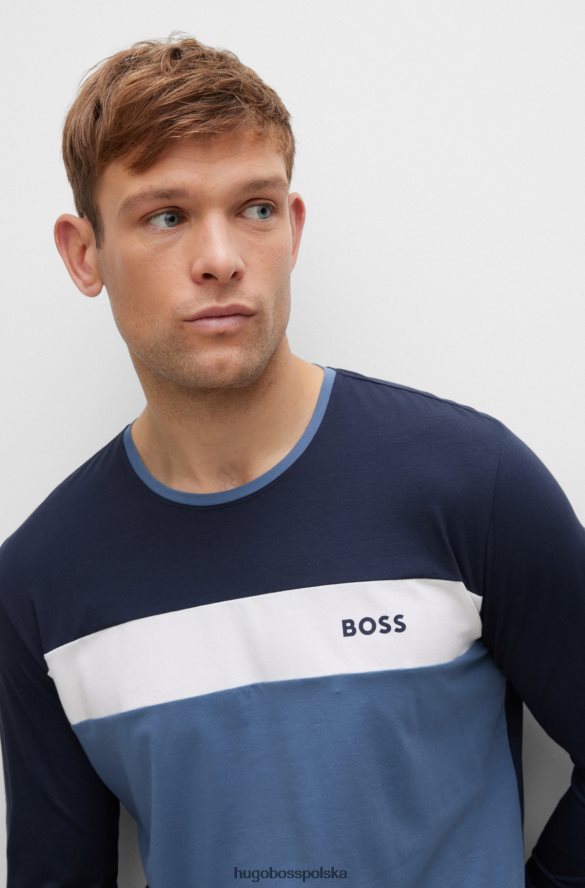 Hugo Boss Hugo T-shirt piżamowy z blokami kolorów, z ciemnoniebieskiej mieszanki zawierającej bawełnę ciemny niebieski R0X0H63562