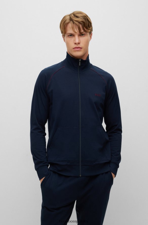 Hugo Boss Hugo Zapinana na zamek kurtka domowa z elastycznej bawełny z ciemnoniebieskim logo ciemny niebieski R0X0H62678