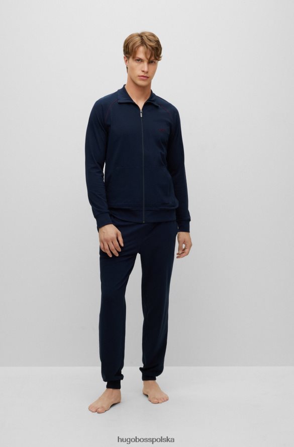 Hugo Boss Hugo Zapinana na zamek kurtka domowa z elastycznej bawełny z ciemnoniebieskim logo ciemny niebieski R0X0H62678