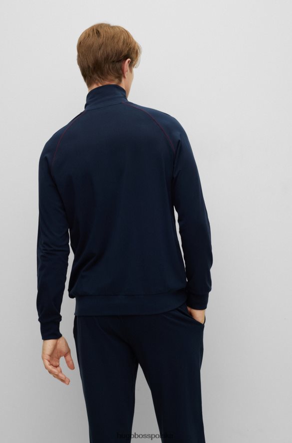 Hugo Boss Hugo Zapinana na zamek kurtka domowa z elastycznej bawełny z ciemnoniebieskim logo ciemny niebieski R0X0H62678