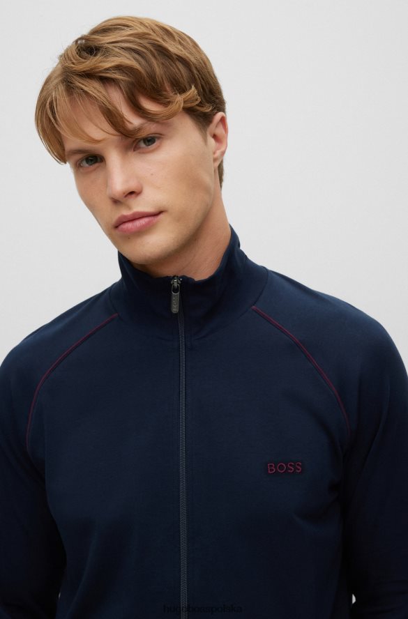 Hugo Boss Hugo Zapinana na zamek kurtka domowa z elastycznej bawełny z ciemnoniebieskim logo ciemny niebieski R0X0H62678