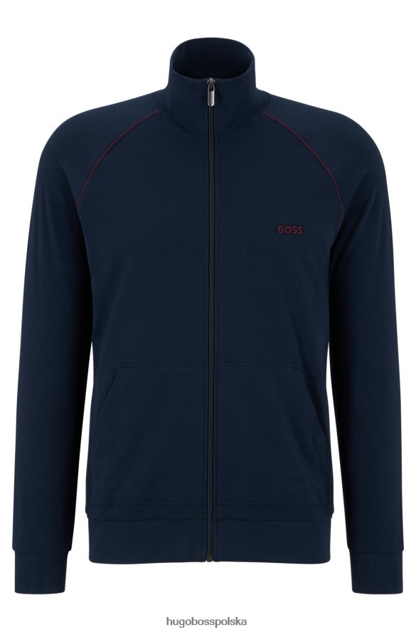 Hugo Boss Hugo Zapinana na zamek kurtka domowa z elastycznej bawełny z ciemnoniebieskim logo ciemny niebieski R0X0H62678