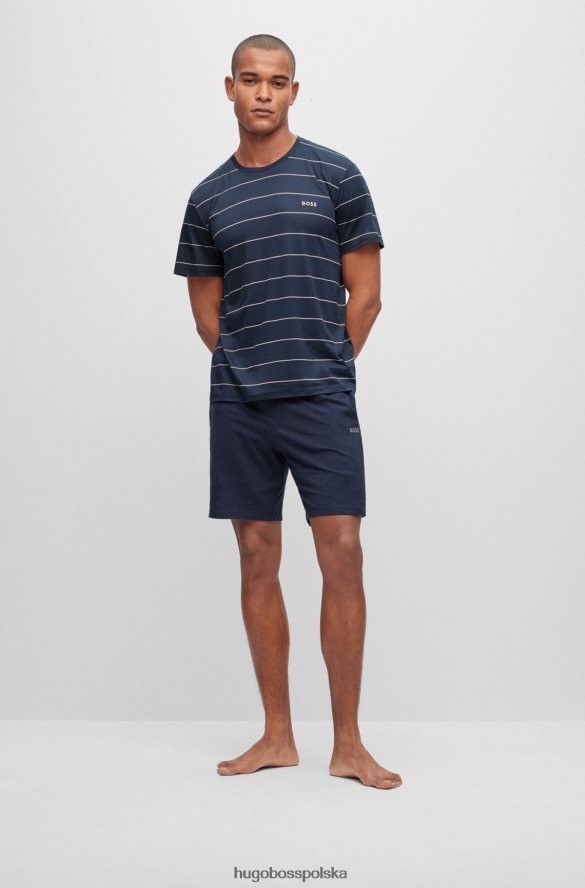 Hugo Boss Hugo bawełniana koszulka piżamowa z haftowanym logo w kolorze ciemnoniebieskim ciemny niebieski R0X0H61366