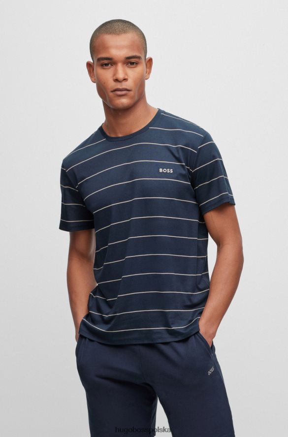 Hugo Boss Hugo bawełniana koszulka piżamowa z haftowanym logo w kolorze ciemnoniebieskim ciemny niebieski R0X0H61366