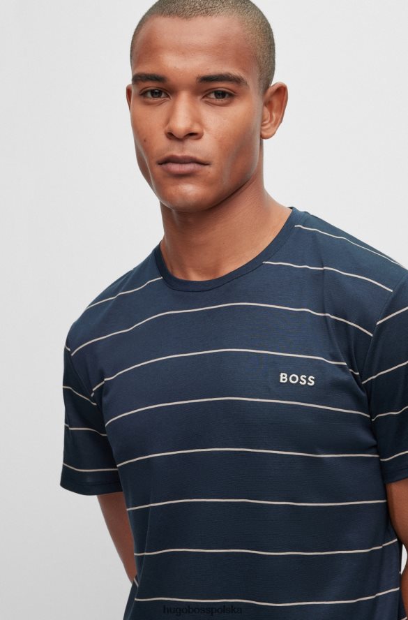 Hugo Boss Hugo bawełniana koszulka piżamowa z haftowanym logo w kolorze ciemnoniebieskim ciemny niebieski R0X0H61366
