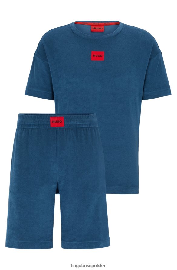 Hugo Boss Hugo ciemnoniebieska piżama frotte o swobodnym kroju z czerwonymi metkami z logo ciemny niebieski R0X0H64144