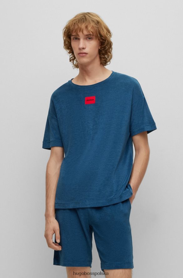 Hugo Boss Hugo ciemnoniebieska piżama frotte o swobodnym kroju z czerwonymi metkami z logo ciemny niebieski R0X0H64144