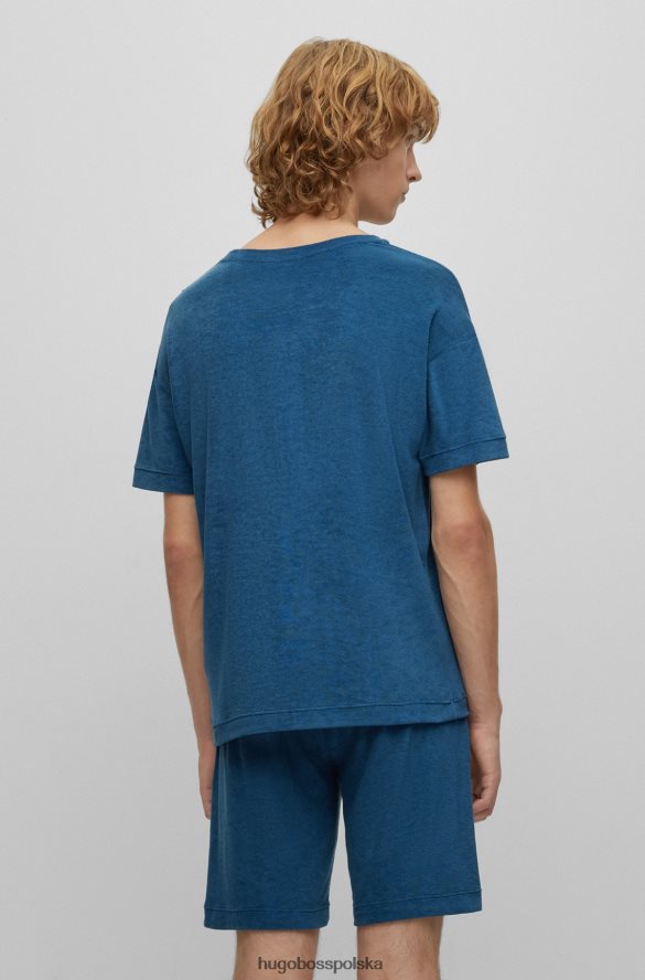 Hugo Boss Hugo ciemnoniebieska piżama frotte o swobodnym kroju z czerwonymi metkami z logo ciemny niebieski R0X0H64144