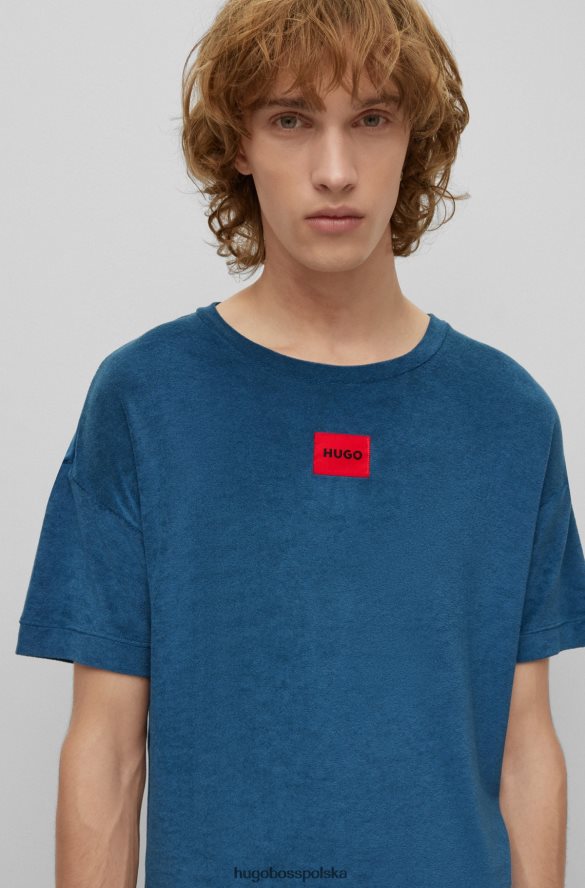 Hugo Boss Hugo ciemnoniebieska piżama frotte o swobodnym kroju z czerwonymi metkami z logo ciemny niebieski R0X0H64144