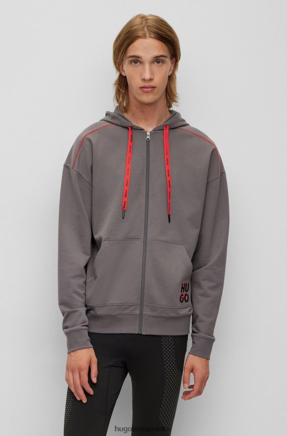 Hugo Boss Hugo ciemnoszara, luźna, zapinana na zamek bluza z kapturem i logo ciemno szary R0X0H62250