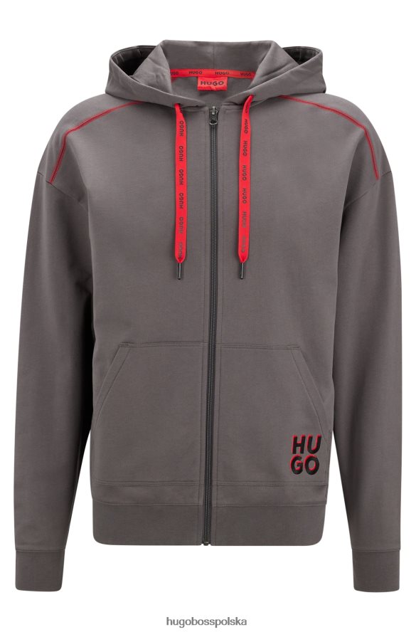 Hugo Boss Hugo ciemnoszara, luźna, zapinana na zamek bluza z kapturem i logo ciemno szary R0X0H62250