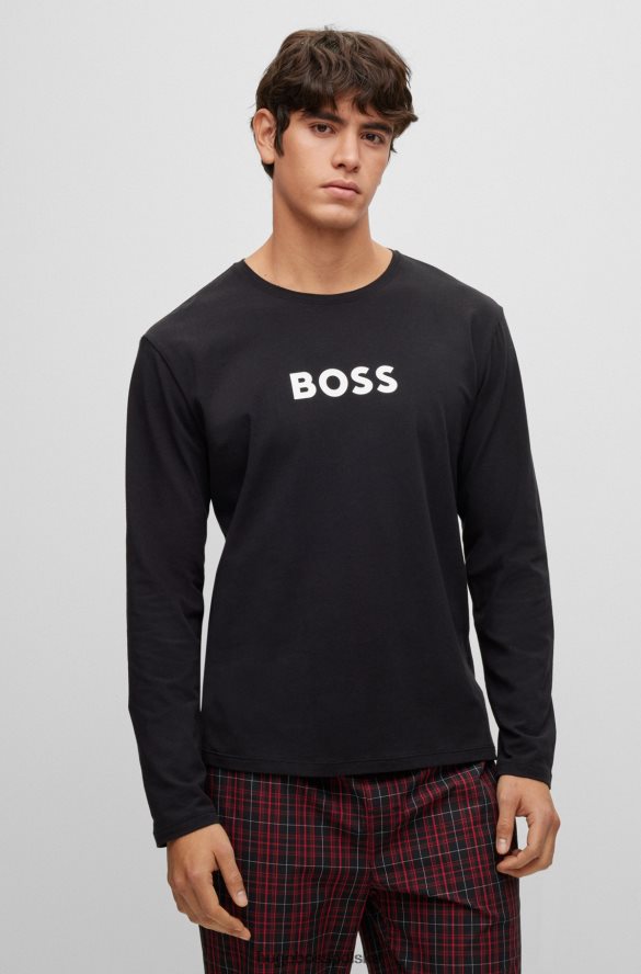 Hugo Boss Hugo czarna piżama o regularnym kroju z kontrastowymi logo Czarny czerwony R0X0H62550