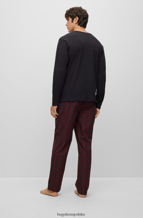 Hugo Boss Hugo czarna piżama o regularnym kroju z kontrastowymi logo Czarny czerwony R0X0H62550