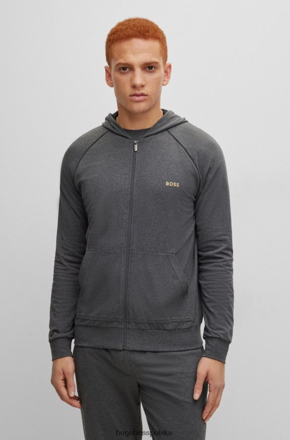 Hugo Boss Kurtka codzienna z kapturem, wykonana z elastycznej bawełny, z ciemnoszarym logo hugo ciemno szary R0X0H61740