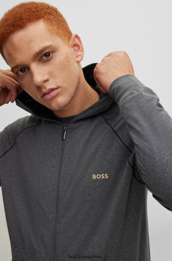 Hugo Boss Kurtka codzienna z kapturem, wykonana z elastycznej bawełny, z ciemnoszarym logo hugo ciemno szary R0X0H61740