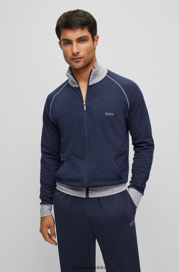 Hugo Boss Kurtka z elastycznej bawełny z lamówką i logo w kolorze ciemnoniebieskim hugo ciemny niebieski R0X0H62768