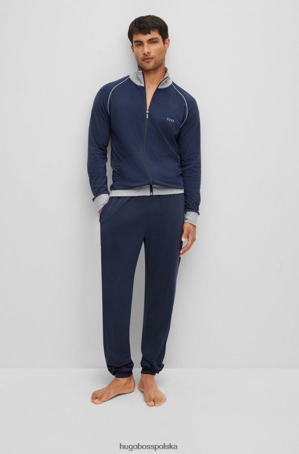 Hugo Boss Kurtka z elastycznej bawełny z lamówką i logo w kolorze ciemnoniebieskim hugo ciemny niebieski R0X0H62768