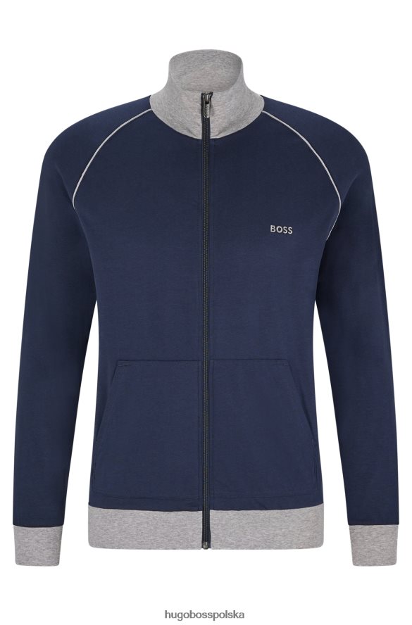Hugo Boss Kurtka z elastycznej bawełny z lamówką i logo w kolorze ciemnoniebieskim hugo ciemny niebieski R0X0H62768