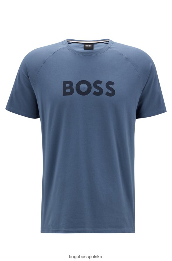 Hugo Boss Niebieski T-shirt od piżamy hugo z nadrukiem logo, wykonany z elastycznego bawełnianego dżerseju niebieski R0X0H63241