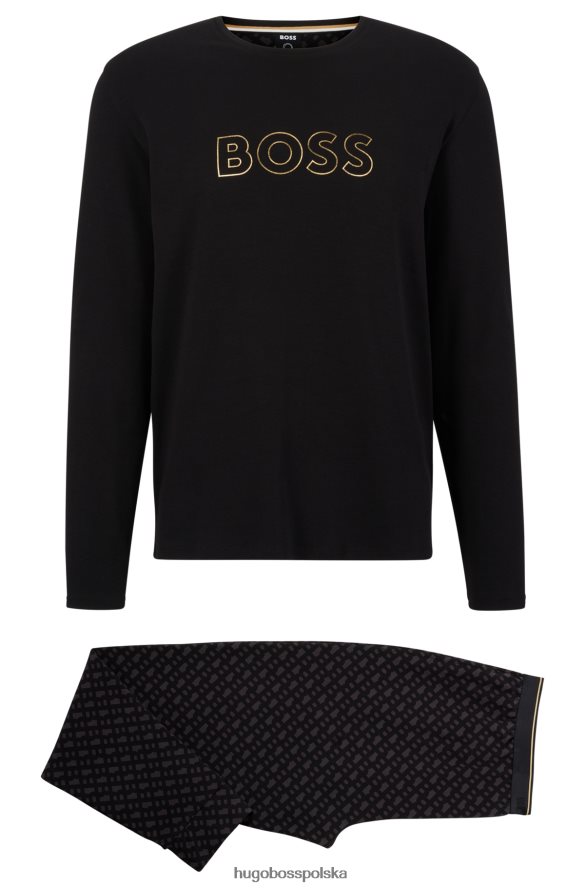 Hugo Boss Piżama z bawełny organicznej z metalowymi detalami, czarna hugo czarny R0X0H62272