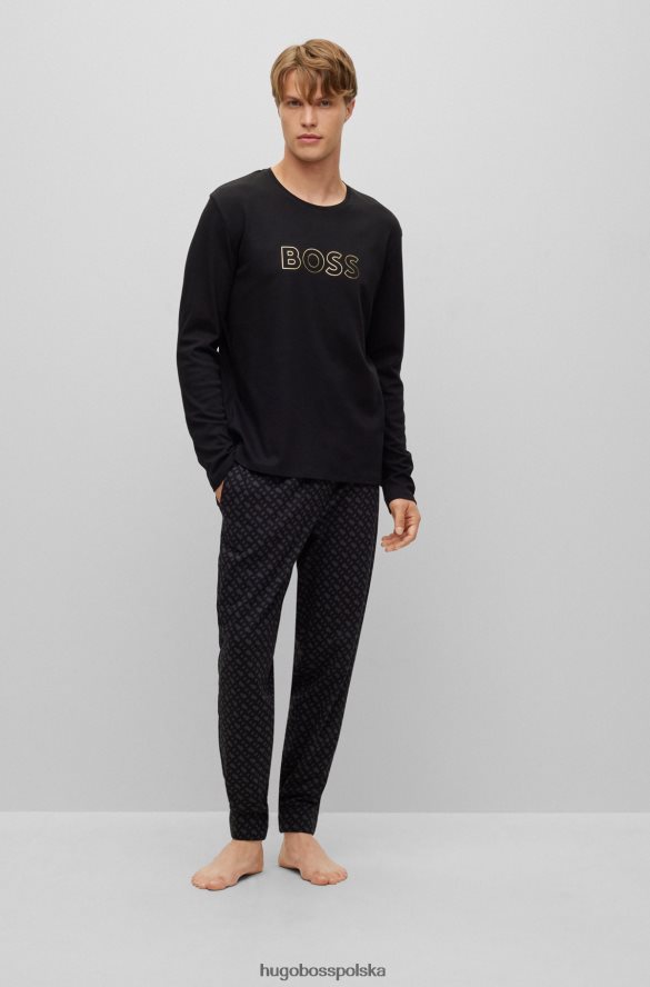 Hugo Boss Piżama z bawełny organicznej z metalowymi detalami, czarna hugo czarny R0X0H62272
