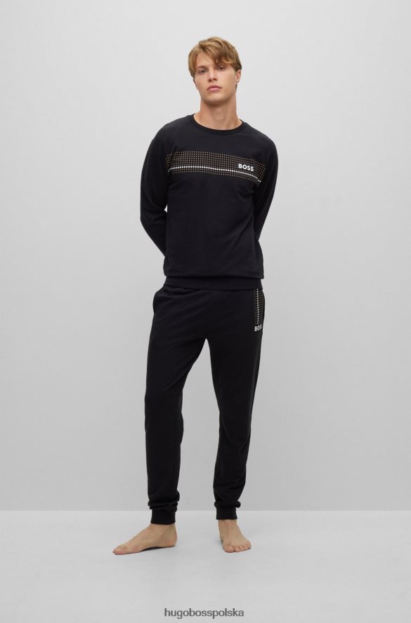 Hugo Boss Spodnie dresowe z bawełny frotte w paski w kropki i czarne logo hugo czarny R0X0H63261