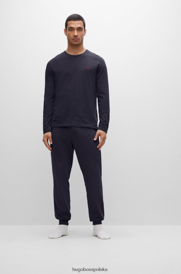 Hugo Boss Spodnie dresowe z rozciągliwej bawełny z haftowanym logo Hugo w kolorze granatowym ciemny niebieski R0X0H62383