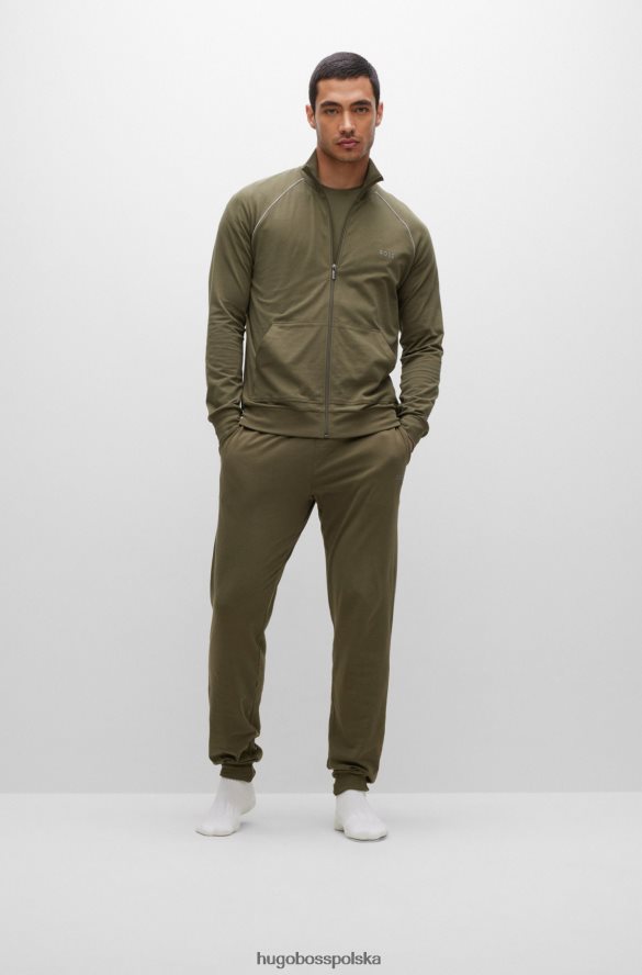 Hugo Boss Spodnie dresowe ze stretchu bawełnianego khaki hugo z haftowanym logo khaki R0X0H62384
